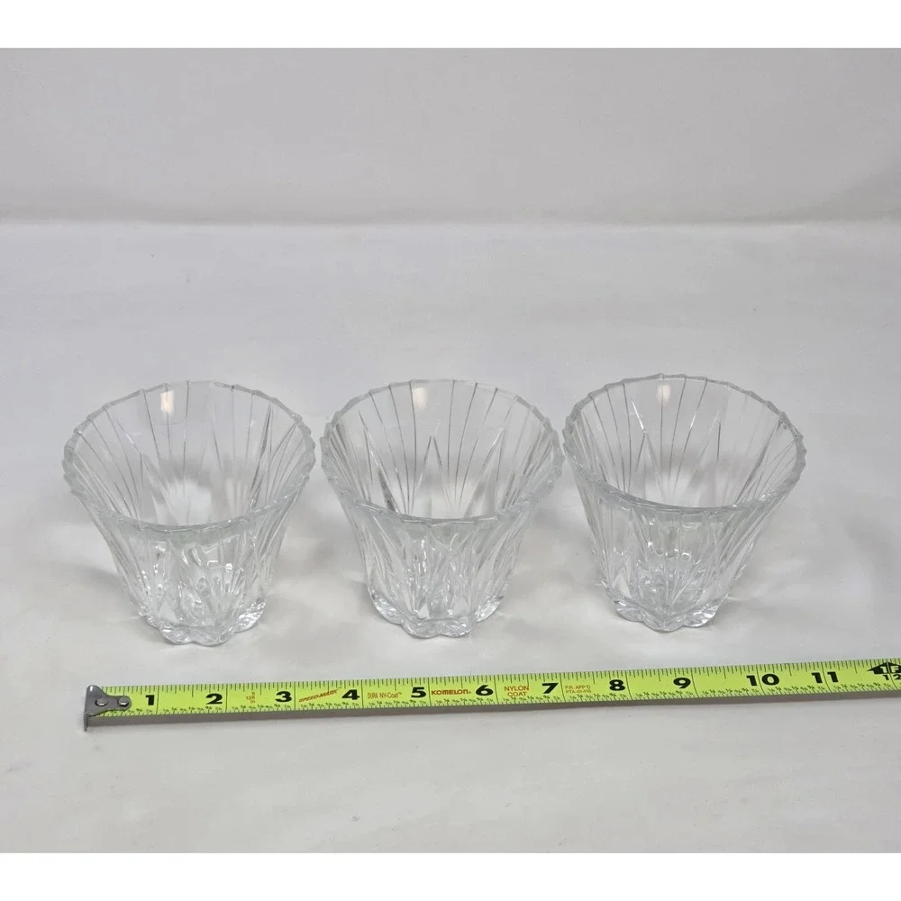 Retro-Style Pressed Glass Votive Candle Holders Set of 3 Scalloped Panel Cut 4in